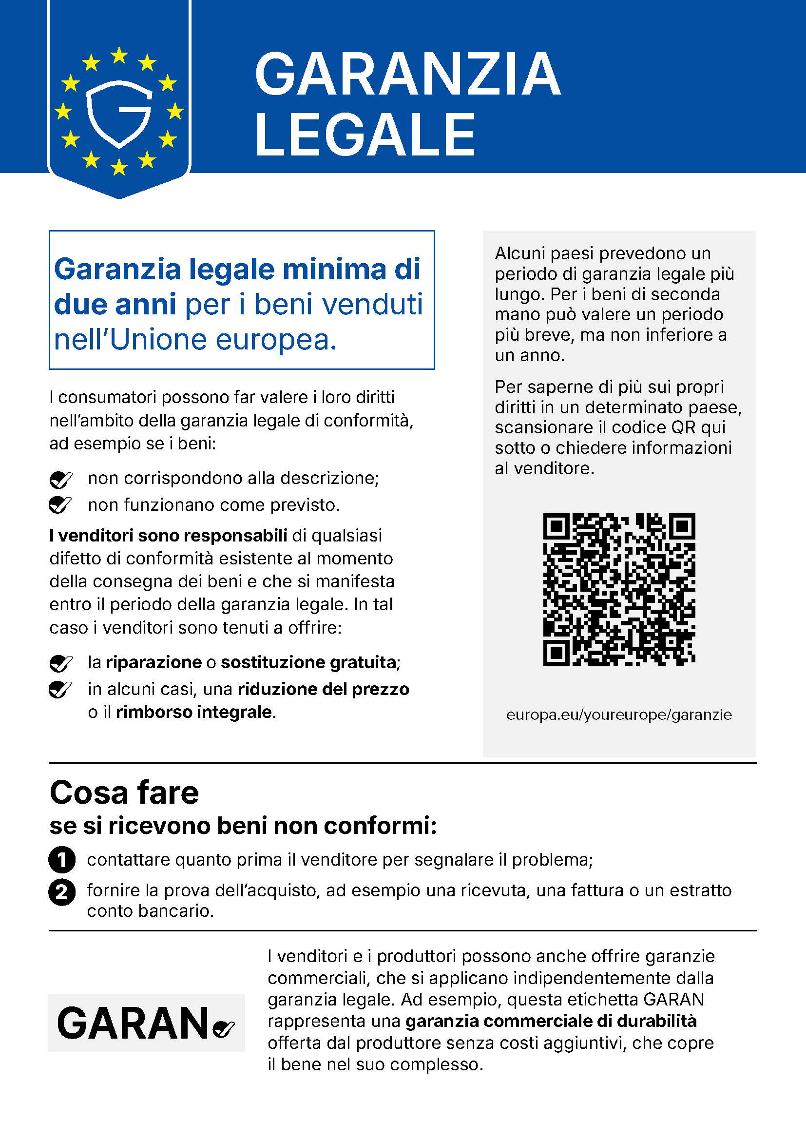 🛡️ Garanzia legale di conformità · Visualizza l’avviso ufficiale